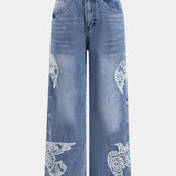 Elysia Lace-Embroidered Wide-Leg Jeans