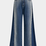 Dual-Tone Wide-Leg Jeans