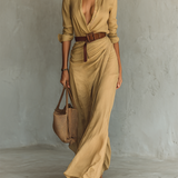 Matilda – Long Maxi Dress with Lapel Collar and Belt
