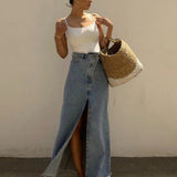 Del Mar High Slit Denim Maxi Skirt