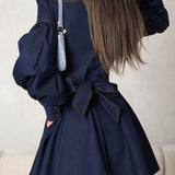 Indigo Statement Puff Sleeve Mini Dress