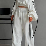 Contrast Bow Wide-Leg Pants