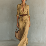 Matilda – Long Maxi Dress with Lapel Collar and Belt